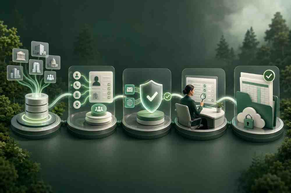 Five-step process for researching and reviewing business contact data