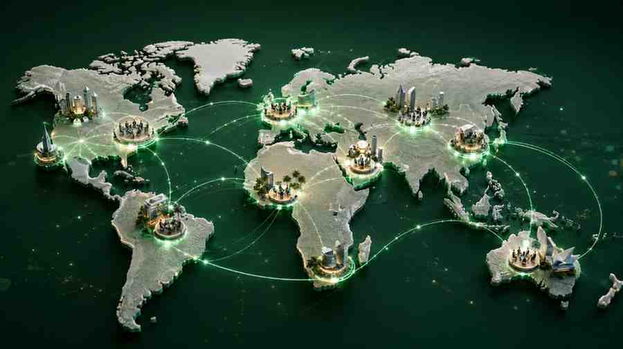 Global map showing international event contact-list coverage